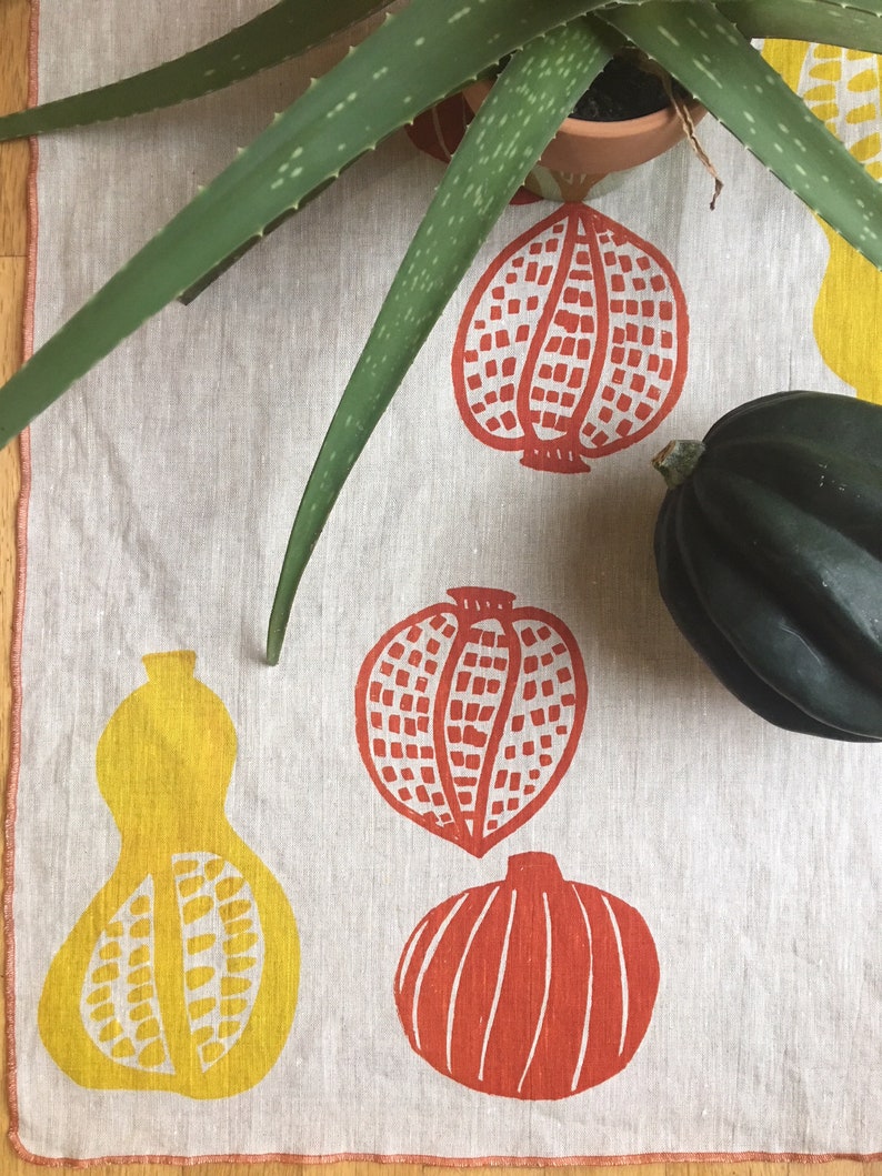 Squash, Garden Linen Fabric, Tea Towel, Retro, Colorful, Bohemian, Anniversary, Eco Towel, Gift for her, Housewarming gift, Vegan, Food image 5