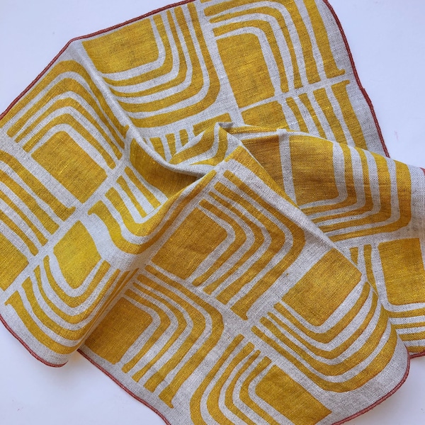 Retro 70s Linen Napkins, yellow