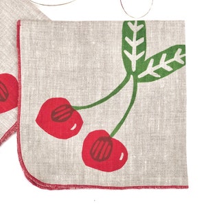 Cherries Linen Napkins, Hand printed fruit napkins image 2