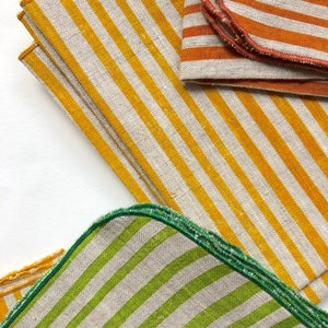 Striped linen napkins, bright orange, hand printed, stripes, tangerine image 5