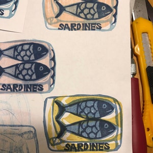 Sardine linocut original art image 6