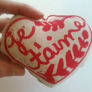 Heart Shaped Sachet, Je T'aime, te amo, French Language Valentine, Italian words, love, Valentine's day image 7