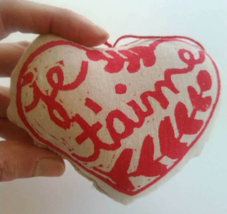 Heart Shaped Sachet, Je T'aime, te amo, French Language Valentine, Italian words, love, Valentine's day image 7