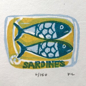 Sardine linocut original art image 4