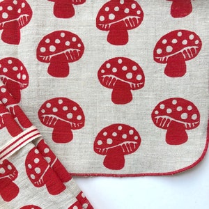 Mushroom Napkins, Linen Napkins, Woodland, Red and White mushrooms image 4