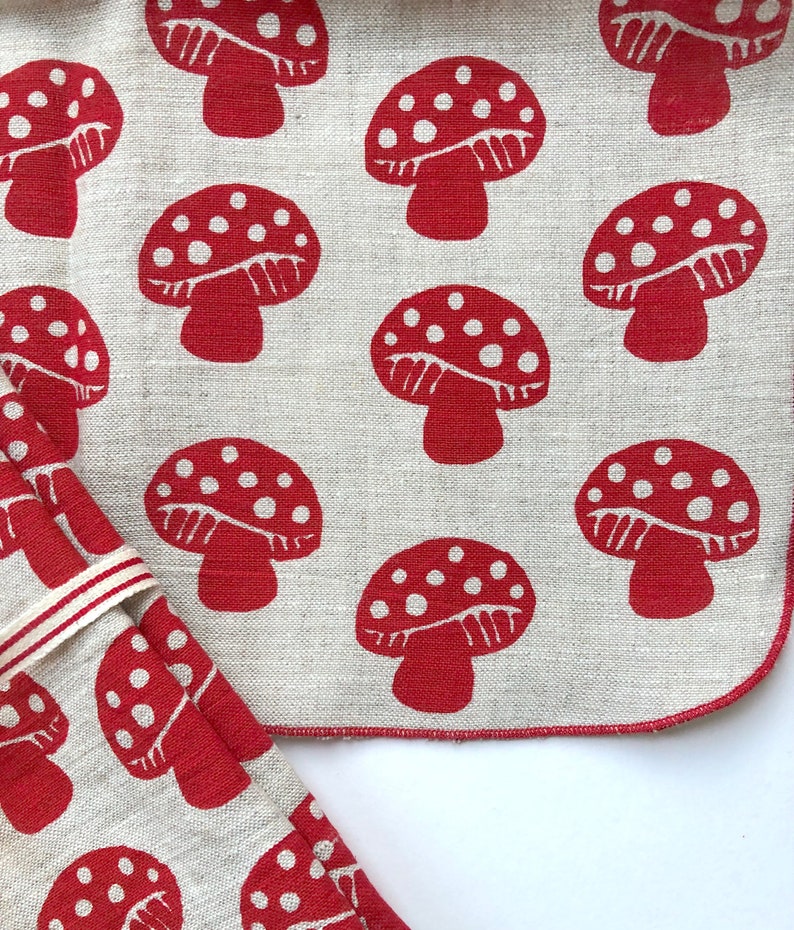 Mushroom Napkins, Linen Napkins, Woodland, Red and White mushrooms image 4