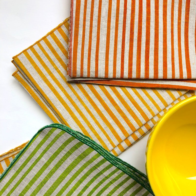 linen napkins in bright citrus colored stripes