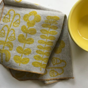Yellow Folk Flowers, Linen Cloth Napkin Set image 10