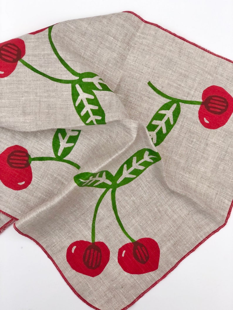 Cherries Linen Napkins, Hand printed fruit napkins image 4
