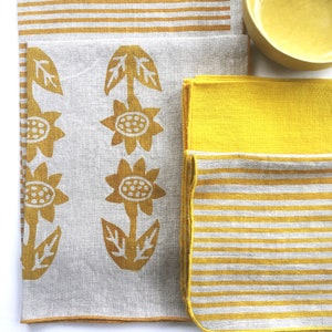 Striped linen napkins, bright yellow printed stripes, cheerful napkins, happy kitchen, gift for her, fun kitchen, napkin sets, sunny color image 5