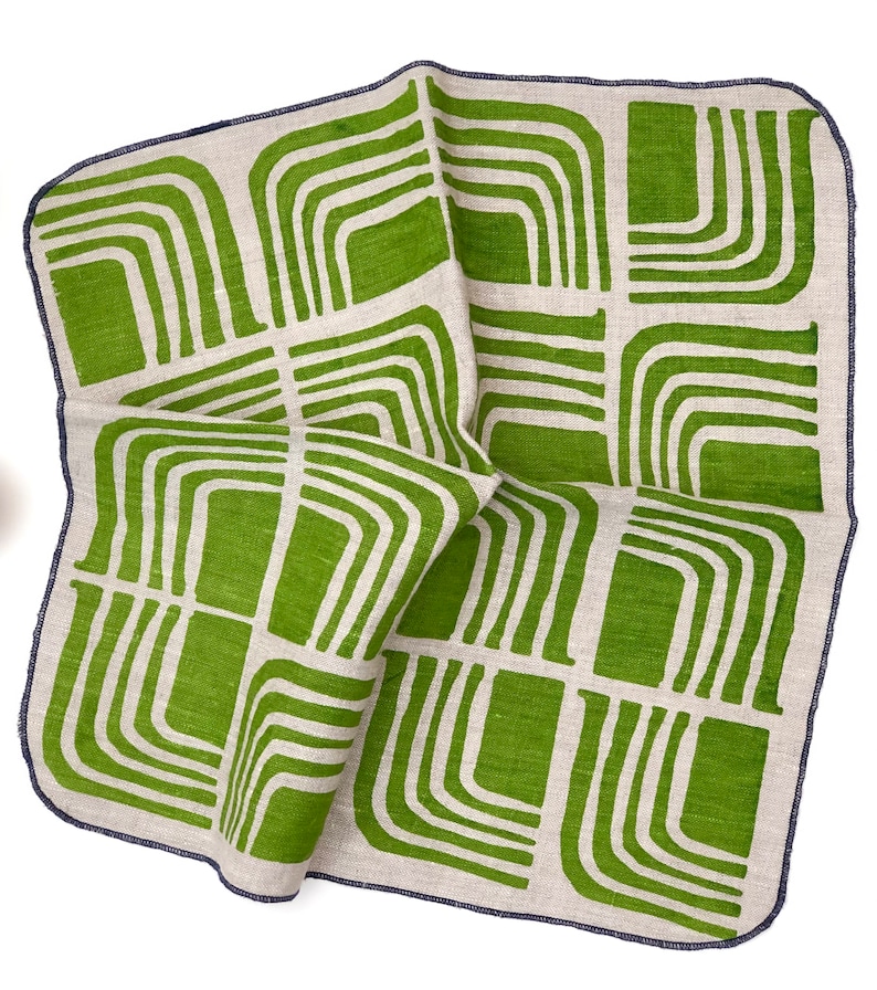 Modern Abstract Hand Printed Napkins, Linen Retro imagem 5
