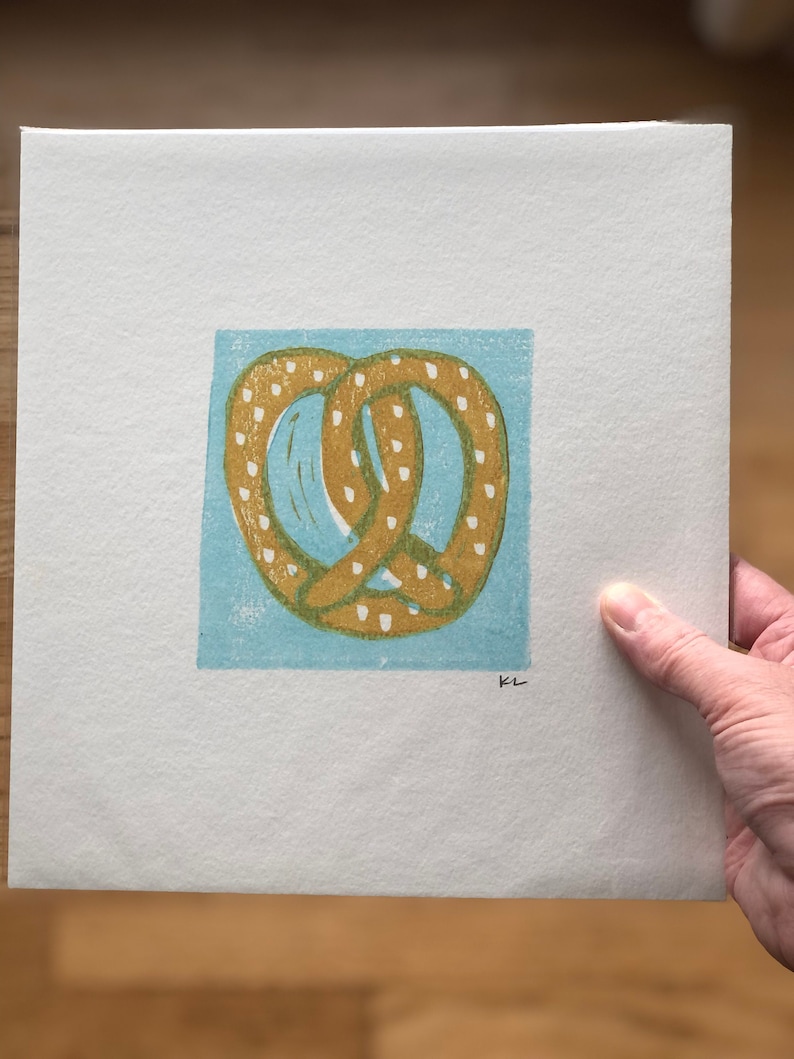 Pretzel linocut Original Food art image 1