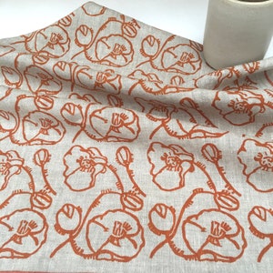 Poppy Flowers hand printed linen table runner image 2