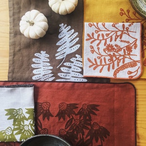 Floral Linen Napkins set of 4, handprinted tableware, linen woodsy, forest image 9