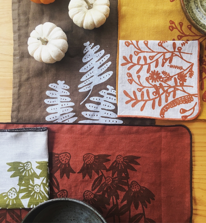 Floral Linen Napkins set of 4, handprinted tableware, linen woodsy, forest image 9