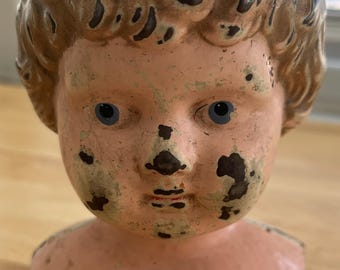 Vintage Minerva Doll Head Bust – Antique German Porcelain with Original Paint – Collectible – 1930s