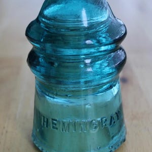 Vintage Aqua Glass Insulator: Hemingray No. 9 Telegraph Line Antique