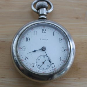Antique Elgin Pocket Watch: Silverode Locomotive Case, c.1910 (Not Running, For Repair/Display)