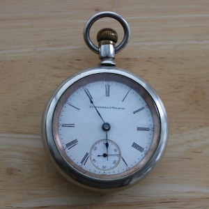 Antique Elgin Pocket Watch: 1903 Lungreen & Wilson, Crescent Nickel Case, Roman Numeral Dial