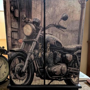 Handcrafted Motorcycle Valet Box, Mens Watch Ring Organizer, Wood Desk Case