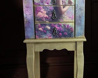 Victorian Jewelry Armoire, Romantic Floral Cabinet, Hummingbird Cottagecore Box