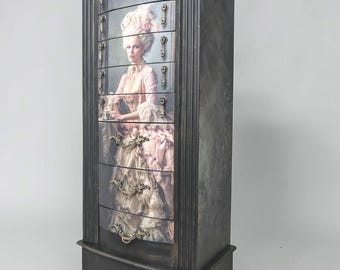 Armario joyero victoriano – Armario pintado a mano estilo María Antonieta, almacenamiento rococó