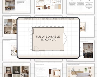Interior Design Floor Plan & Mood Board Canva Template (30-Page Metric Toolkit)
