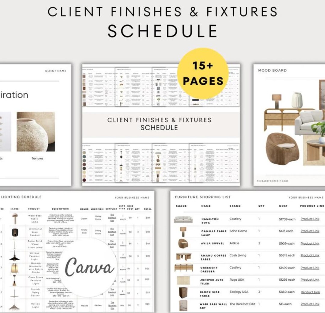 Interior Design Client Schedule Template, Finishes & Fixtures (canva ...