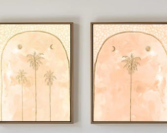 Coastal Arch Palm Tree Prints, Blush Pink Tropical Wall Art (Digital Download)