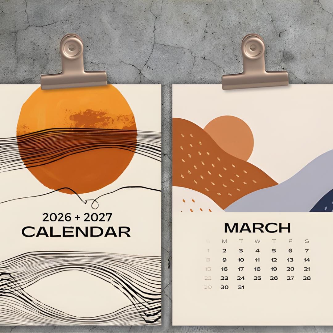 2026-2027 Boho Sun & Moon Calendar – Abstract Celestial Art (digital ...