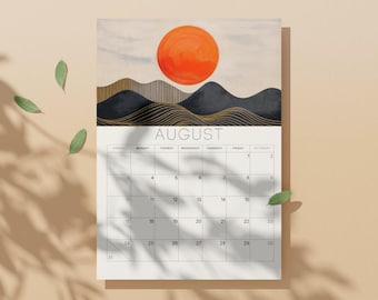 2026 - 2027 Wall Calendar: Rococo Boho Earth Tones, Sun & Moon (Digital Download)