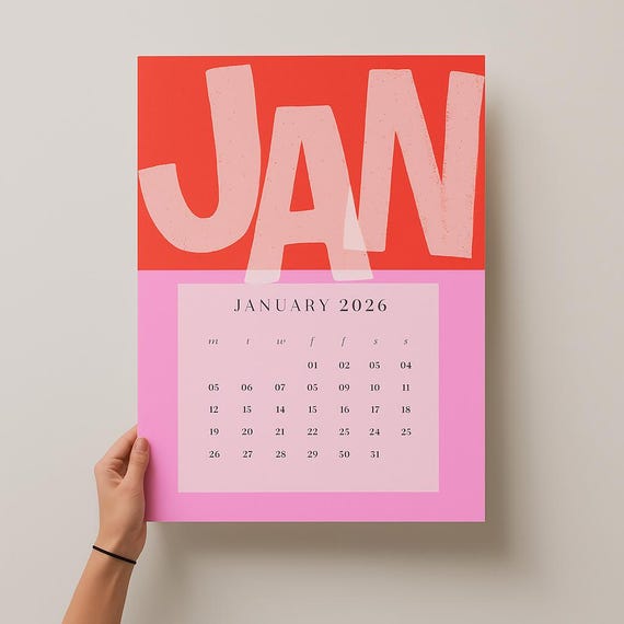 2026 - 2027 Colorful Typography Wall Calendar, Modern Art Calendar (Digital Download)