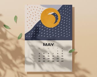 2026-2027 Boho Sun & Moon Calendar – Abstract Celestial Art (Digital Download)