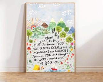 Christian Nursery Art Print, Watercolor Landscape, Inspirational Quote (Digital Download)