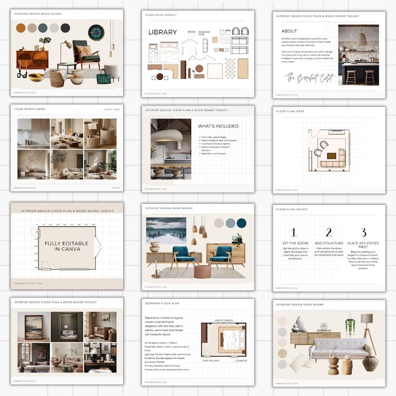 Interior Design Floor Plan & Mood Board Canva Template (30-page Metric ...
