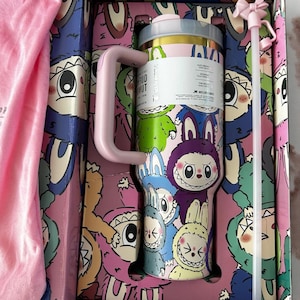 Limited Labubu Monster Tumbler 40oz with Gift Bag & Box | Cute Cartoon Stanley Cup | Collectible Stainless Steel Tumbler Gift