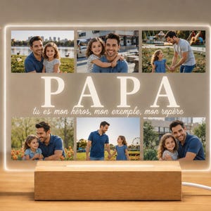 Lámpara LED personalizada con fotos – Marco de fotos con 6 fotos y texto personalizable | Regalo para mamá | Regalo para papá | Regalo para la abuela