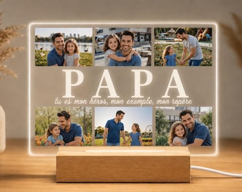 Lampe Photo LED Personnalisée – Cadre Photo avec 6 Photos & Texte Personnalisable | Cadeau Maman | Cadeau Papa | Cadeau Mamie