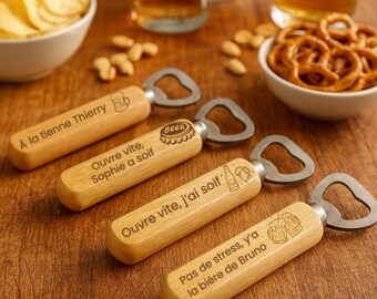 Personalized wooden humor bottle opener - Funny 14 cm bottle opener, original aperitif gift for birthday, bachelorette party or Father's Day