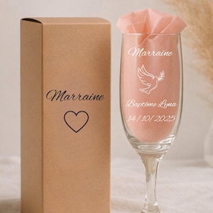 Flûte à champagne personnalisée Baptême – Cadeau Parrain Marraine – Gravure prénom & date – Idée cadeau baptême - remerciement baptême
