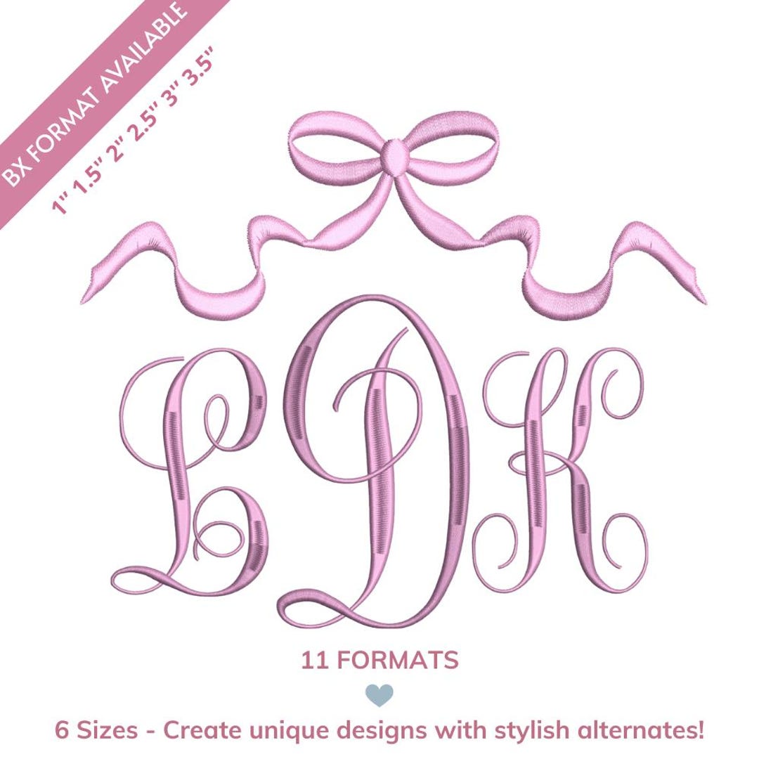 Handwritten Monogram Handwritten Monogram Font With Bow Machine Embroidery Monogram Font ...
