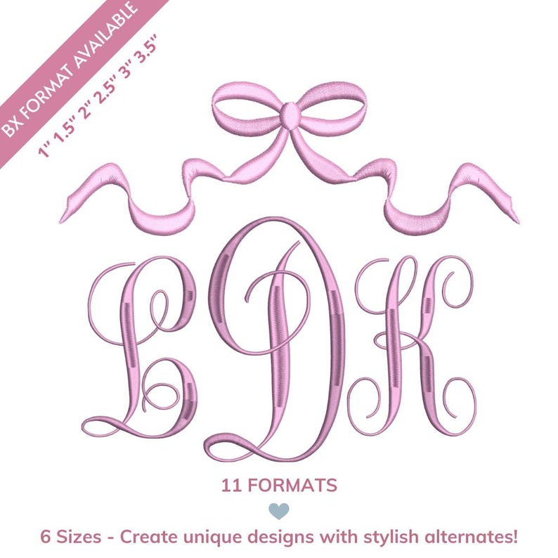Bow Lettering Handwritten Monogram Font With Bow Machine Embroidery Monogram Font ...