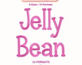 Jelly Bean Embroidery Font 1" 1.25" 1.5" 2" 2.5'' 3'' 3.5'' Format bx dst exp hus jef pes sew shv vip vp3 xxx Kid Embroidery Font