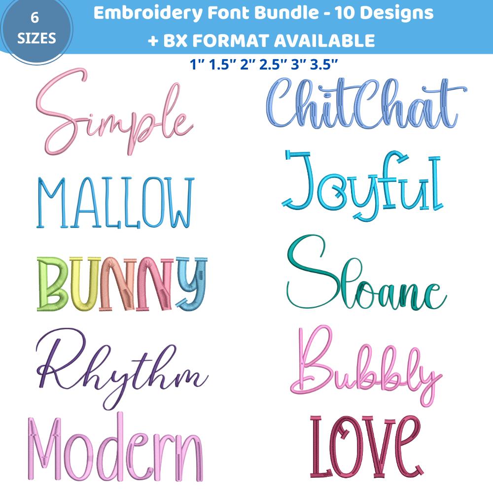 Handwritten Script Embroidery Font Bundle 10 Designs, Light Stitch ...