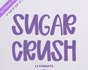 Fuente de bordado Sugar Crush, alfabeto escrito a mano para niños, letras gruesas y divertidas para bebés, BX pes dst jef, conjunto de puntadas de satén en negrita