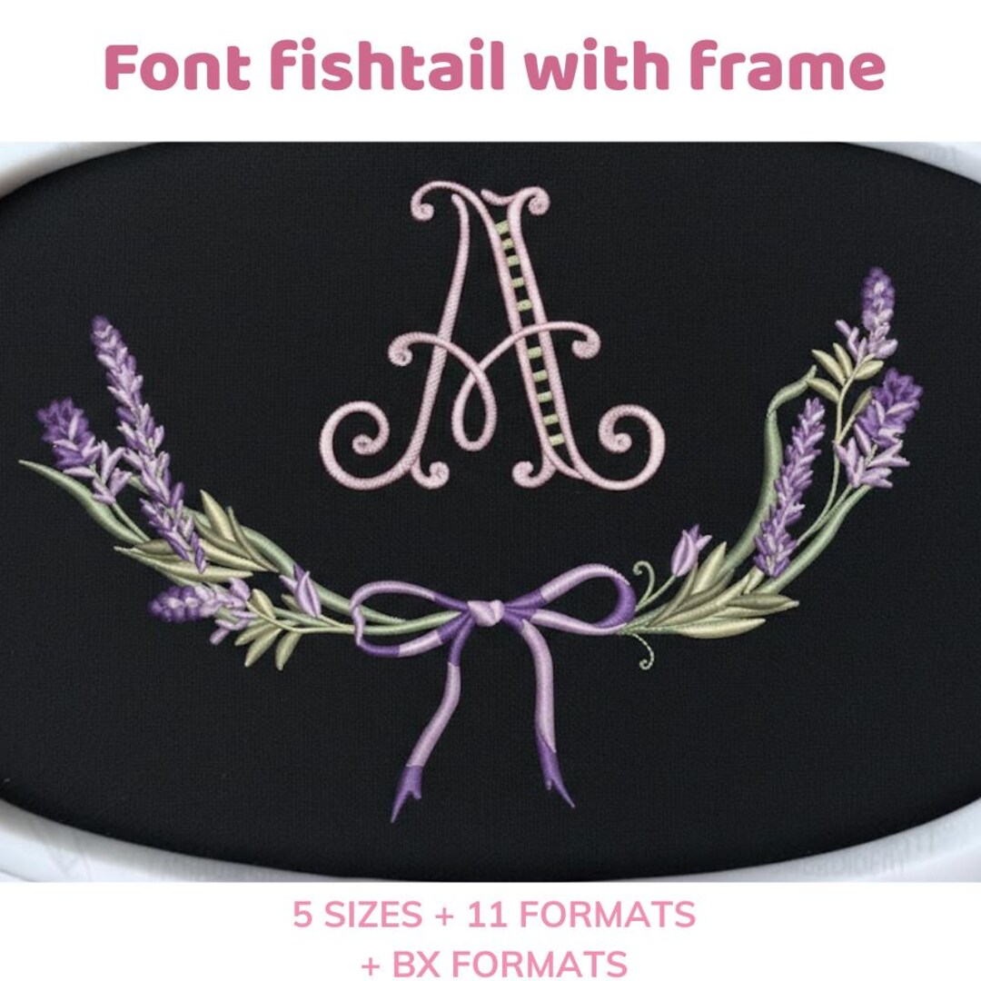 Fishtail Monogram Font With Frame Machine Embroidery Monogram Font ...