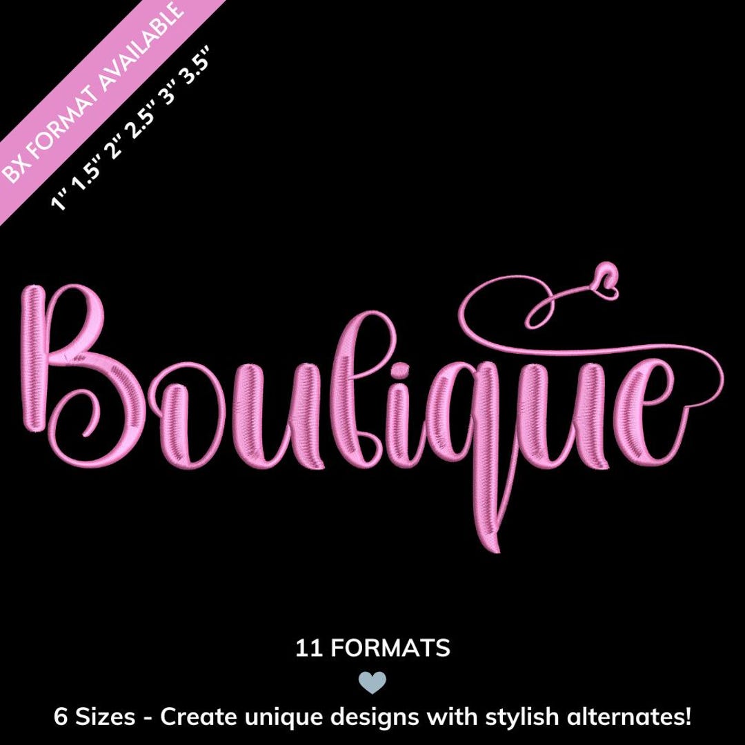 Boutique Script Embroidery Font With Heart, Elegant Handwritten ...