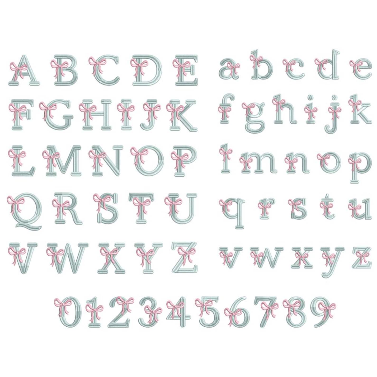 Coquette Bow Embroidery Font, Ribbon Monogram Alphabet, Satin Stitch ...