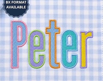 Fonte para bordado à máquina Beau Fill Stitch com borda acetinada, download digital, 6 tamanhos, 11 formatos.