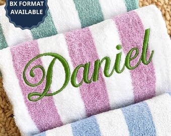 Beach Towel Monogram Cursive Embroidery Font BX, Script Alphabet Letters Pes DST JEF, Coastal Summer Name Handwritten Fonts Pack 6 Sizes